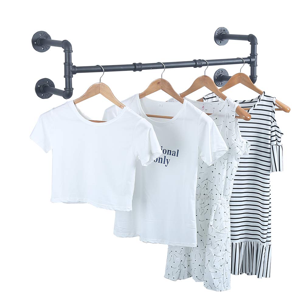 Industrial Pipe Clothing Rack Wall Mounted,Vintage Retail Garment Rack Display Rack Cloths Rack,Metal Commercial Clothes Racks for Hanging Clothes,Black Iron Clothing Rod Laundry Room Decor(39.3in)