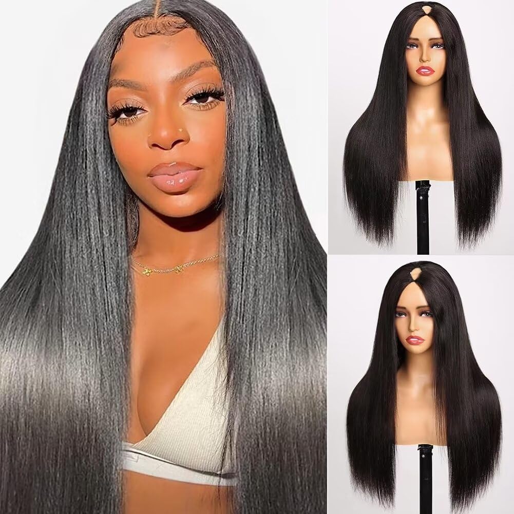 V Part Wig Human Hair 22 Inch Straight Human Hair Wigs Upgrade U Part Human Hair Wig for Women No Leave Out No Sew In Natural Color