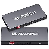 8K HDMI Splitter 1 in 4 Out 4K@120hz, 8K@60Hz HDMI 2.1 Splitter 1x4, Downscaler EDID, Hue Light Sync, Compatible with Blu-ray Player PS5 PS4 Pro Xbox Series X and More