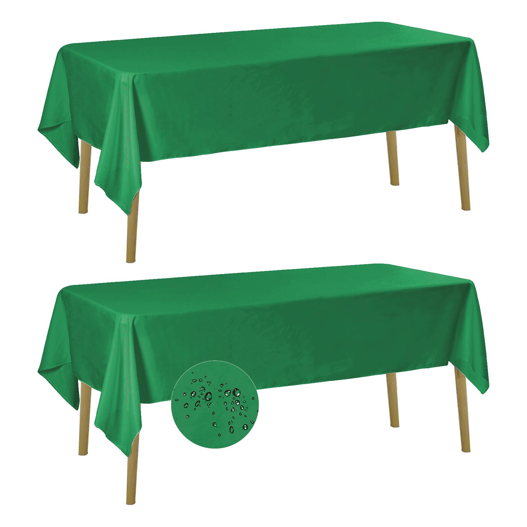 Photo 1 of Fokitut 2 Pack Waterproof Rectangle Tablecloth, 60x120 Inch, Stain Resistant and Wrinkle Polyester Table Cloth, Fabric Table Cover for Kitchen Dining, Wedding, Party, Holiday Dinner-Emerald