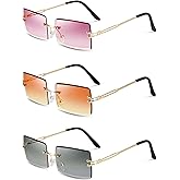 Weewooday 3 Pairs Rimless Rectangle Sunglasses Tinted Frameless Eyewear Vintage Transparent Rectangle Y2k