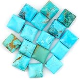 ColouredRocks (13-15 pcs. A++ NEVADA TURQUOISE, Square Shape, Natural Cabochon Crystals, Loose Gemstone, Wholesale Polished Supply, Jewelry Making, DIY Craft, Gem Collection (5-6 mm free size)