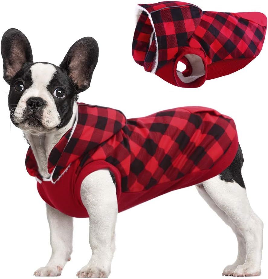 Kuoser British Style Plaid Dog Winter Coat, Windproof Cozy Cold Weather Dog Coat Fleece Lining Dog Apparel Reflective Dog Jacket Dog Vest for Small Medium Dogs with Removable Hat Red XXS : Pet Supplies