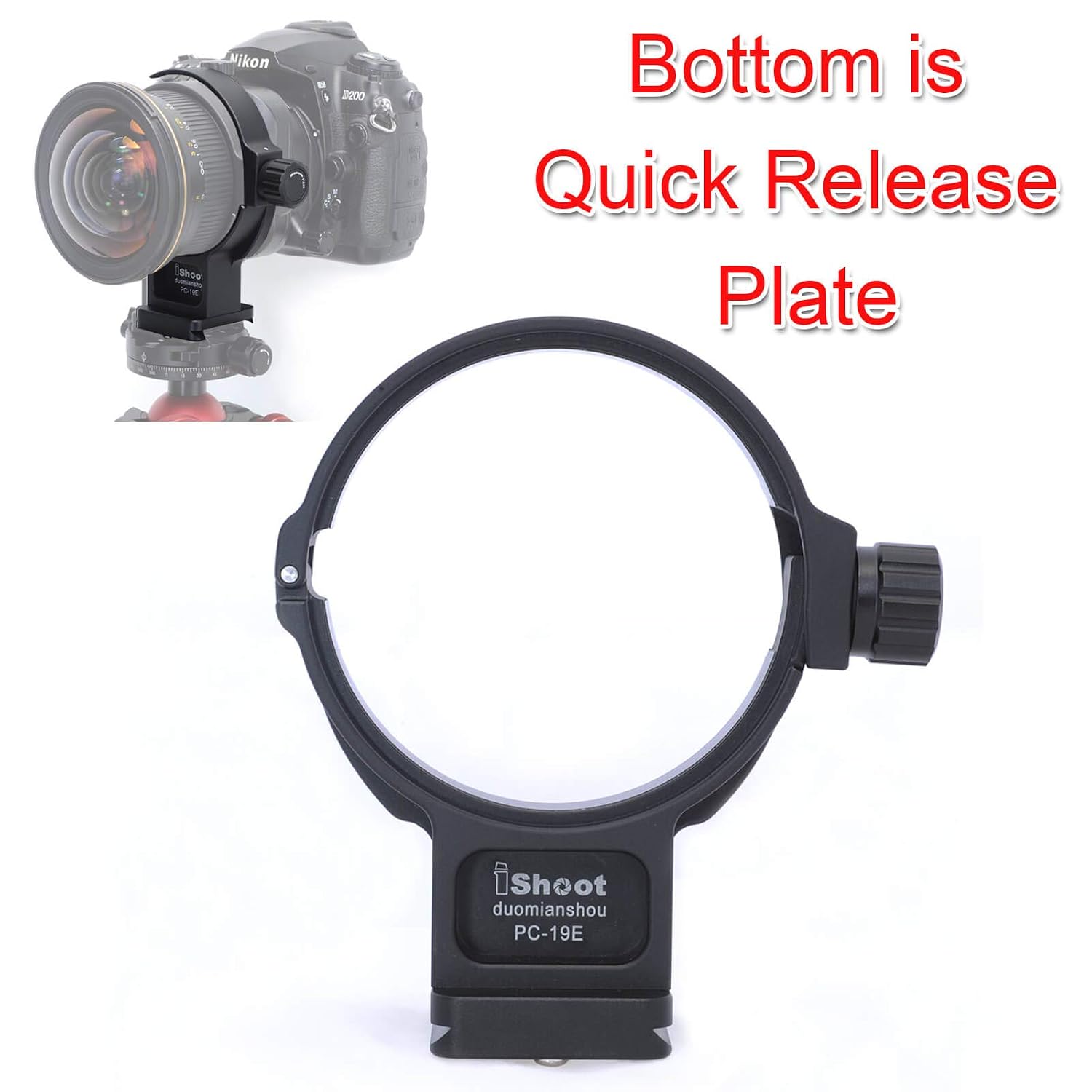 Aviation Collare in alluminio per treppiedi per Nikon PC NIKKOR 19 mm f/4E  ED inclinabile supporto per obiettivo fotocamera con piastra a sgancio  rapido per testa a sfera di tipo ARCA-SWISS/PMG Accessori