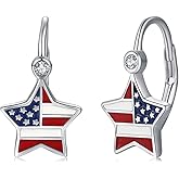 American Flag Earrings 4th of July Earrings 925 Sterling Silver Patriotic Earrings for Women USA Flag Jewelry Independence Day Gifts Birthday