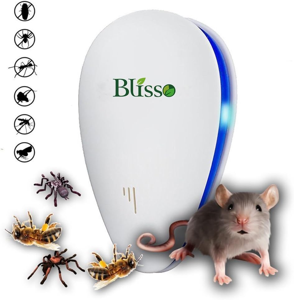 Blisso 6 in 1 Ultrasonic Pest Repeller- Mice Repel,Spider Repellent Extreme Power Eco Friendly Ultrasonic LED Device - Eliminate All Types of Insects and Rodents,Eco Safe for Humans and Pets(UK Plug)