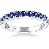 RANDES Half Eternity Band Rings for Women Sterling Silver/14K Gold Plated Created Ruby/Sapphire/Emerald/Amethyst Gemstone 3mm Stacking Wedding Bands Size 6-10