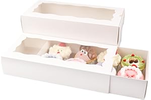 Capkyke 20Pcs12x5.5x2.5 inches Large Cookie Boxes Bakery Boxes with Window Treat Boxes Donut Boxes Dessert Boxes for Pastry Strawberry Candy Small Cake Cupcake for Gift Giving Party