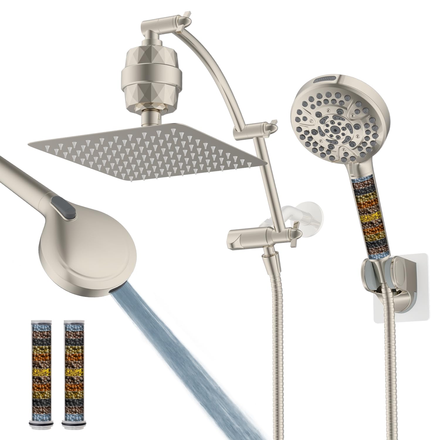 Dual Shower Head Cobo, All Etal 8'' Rainfall Shower Head High