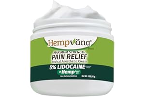 Hempvana 5% Lidocaine Relief Cream, Maximum Strength, AS-SEEN-ON-TV, Strong Cream, Numbs Irritated Nerves for Fast Anorectal Relief, Non-Greasy, Targeted Long-Lasting Relief. Enriched with Hemp, 3 Oz