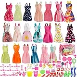 SUNLALA Total 80pcs - 20Pack Clothes Party Gown Outfits for barbie dolls+ 60pcs Dolls Accessories Shoes Bags Necklace Mirror Hanger Tableware