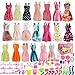 SUNLALA Total 80pcs - 20Pack Clothes Party Gown Outfits for barbie dolls+ 60pcs Dolls Accessories Shoes Bags Necklace Mirror Hanger Tableware