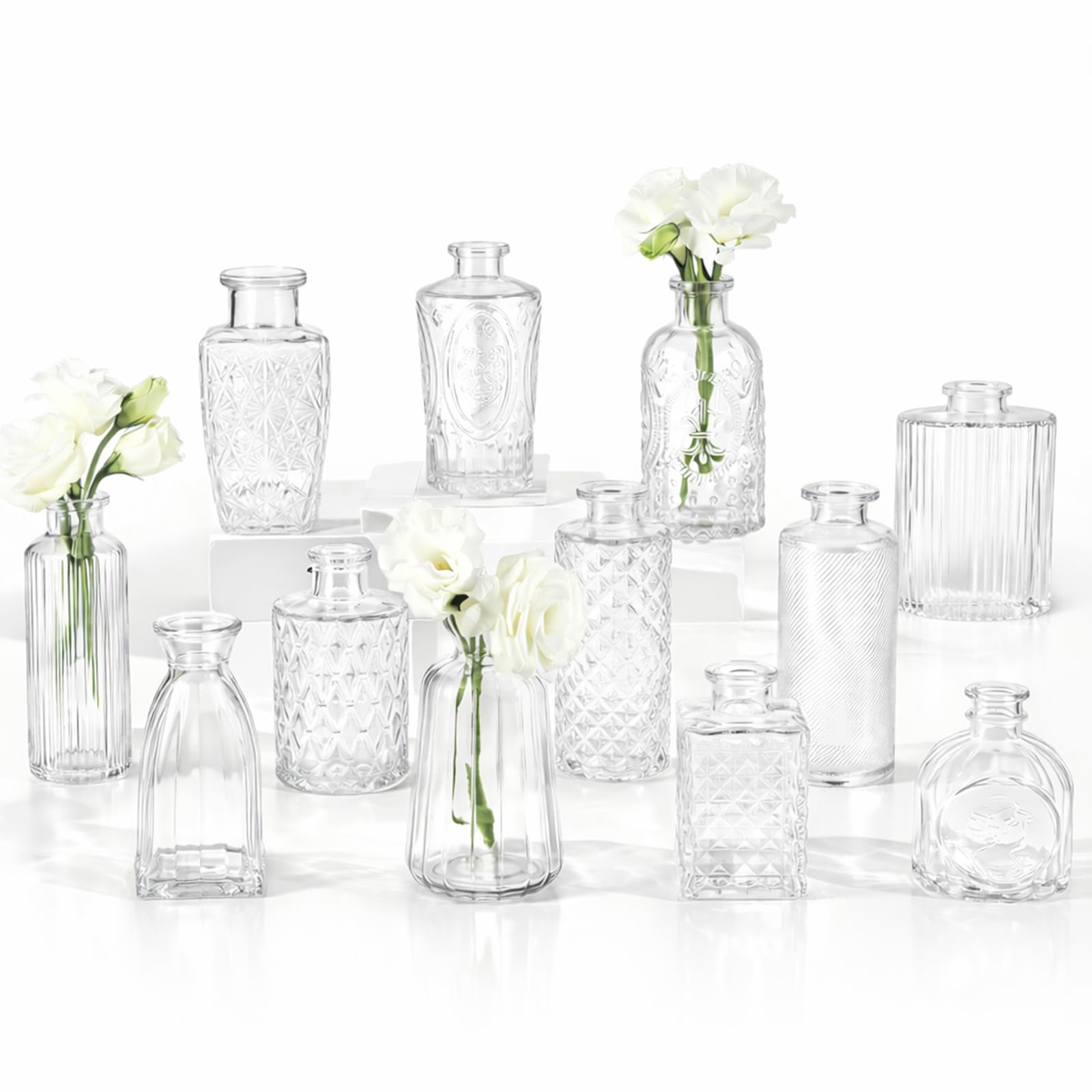 RUCKAE Small Clear Bud Vases Bulk 12 Pack Mini Flower Glass Vases for Centerpiece Table Wedding Decorations Home Decor Party