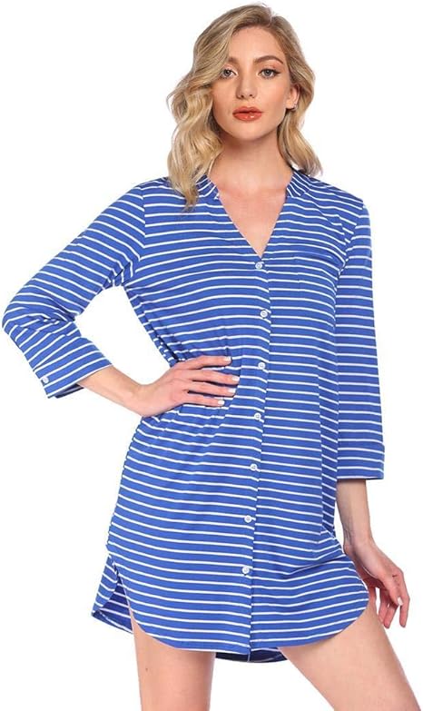 Bresdk Damen Nachthemd Langarm - Baumwolle Stillnachthemd Mit Knopfleiste Für Krankenhaus & Schwangerschaft