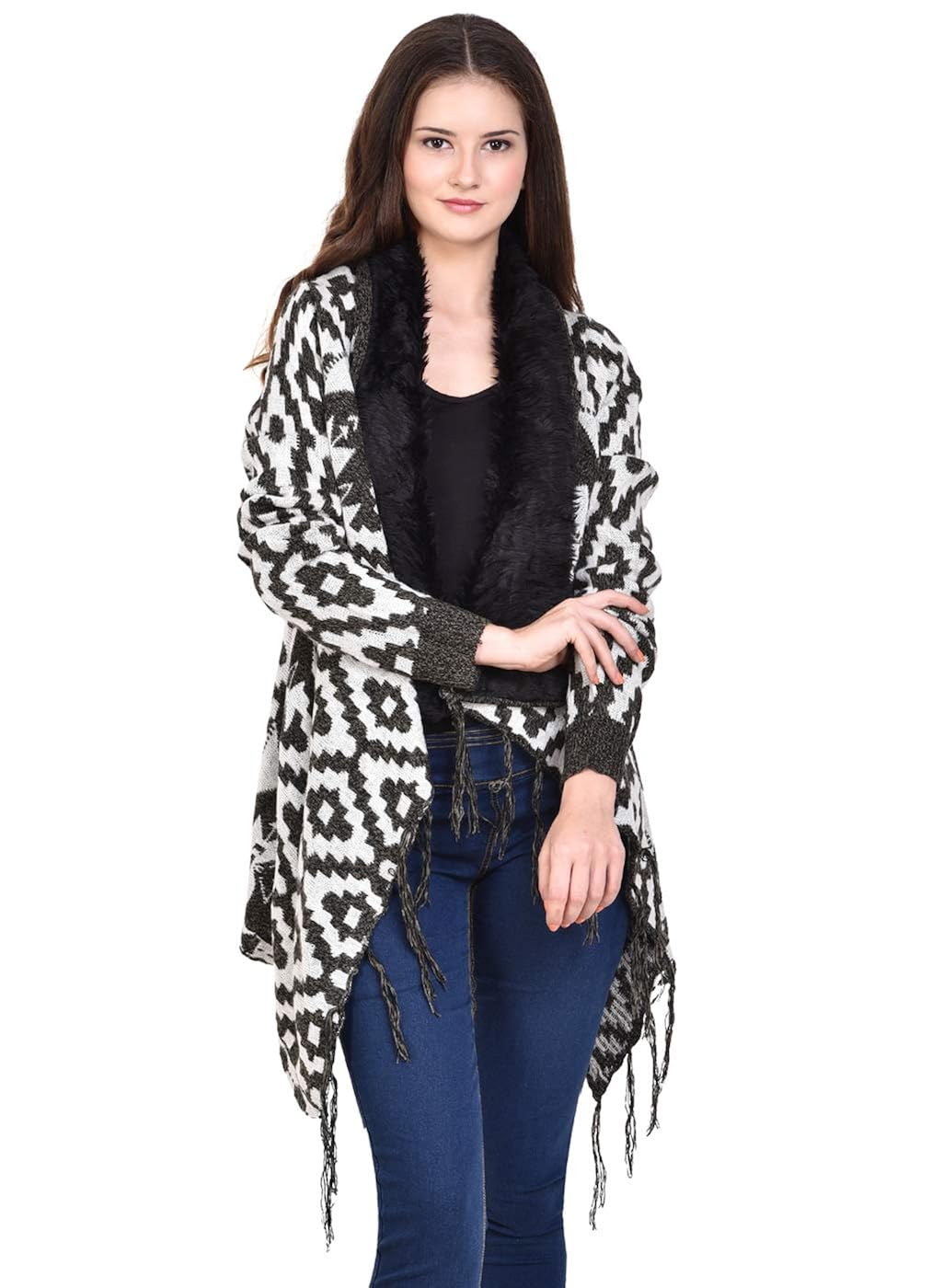 mansicollections fur faux trimmed multi-color cardigan for women