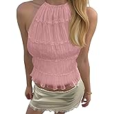 SOLY HUX Open Back Halter Tops for Women Tie Backless Ruffle Crop Tops Sleeveless Y2K Going Out Camisoles
