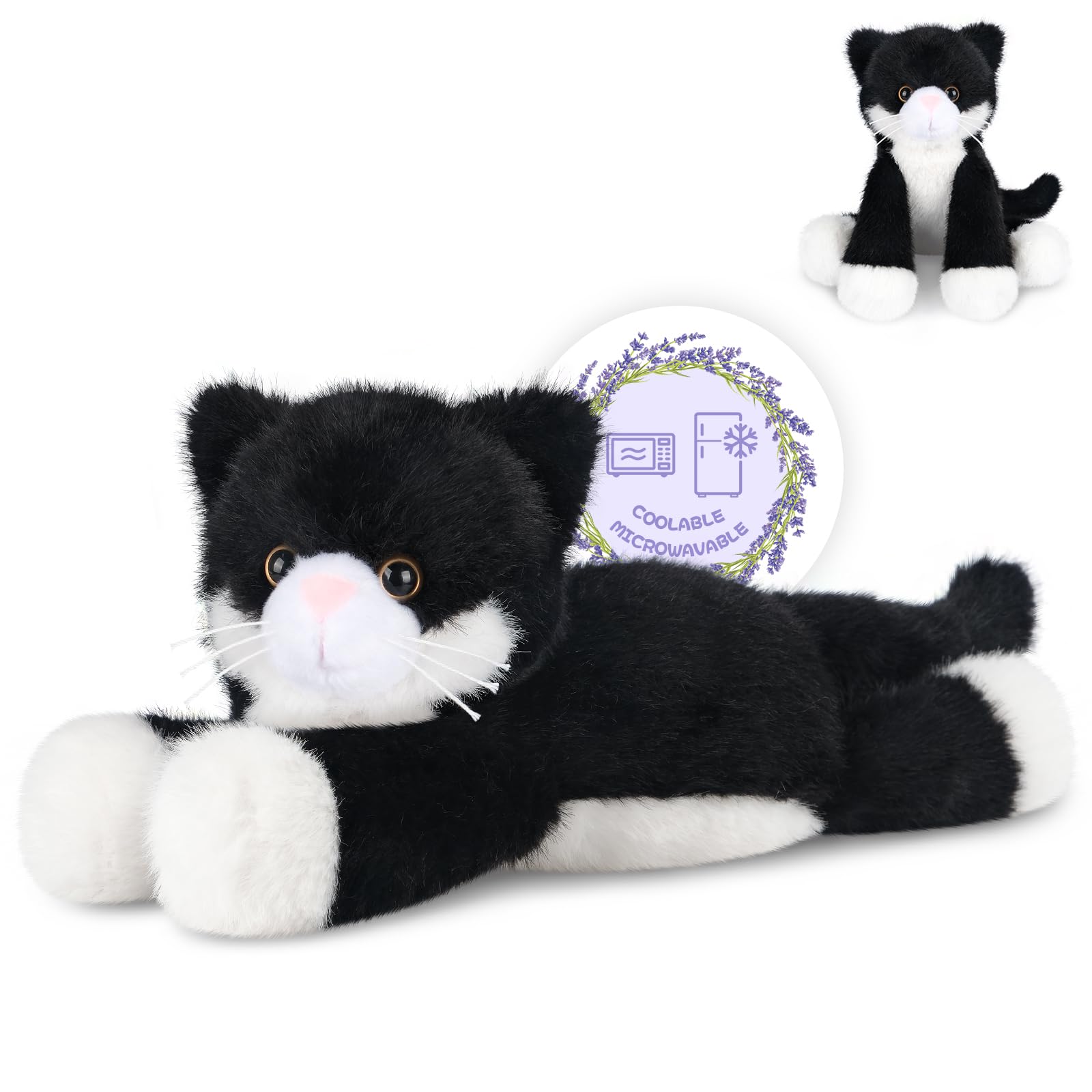 Photo 1 of SuzziPals Heatable & Coolable Black and White Cat Stuffed Animal, Microwave Heating Pad Animal for Discomfort, Cat Plush for Companion, Plush Cats Lavender Stuffed Animal, Stuffed Cats Toys Gift