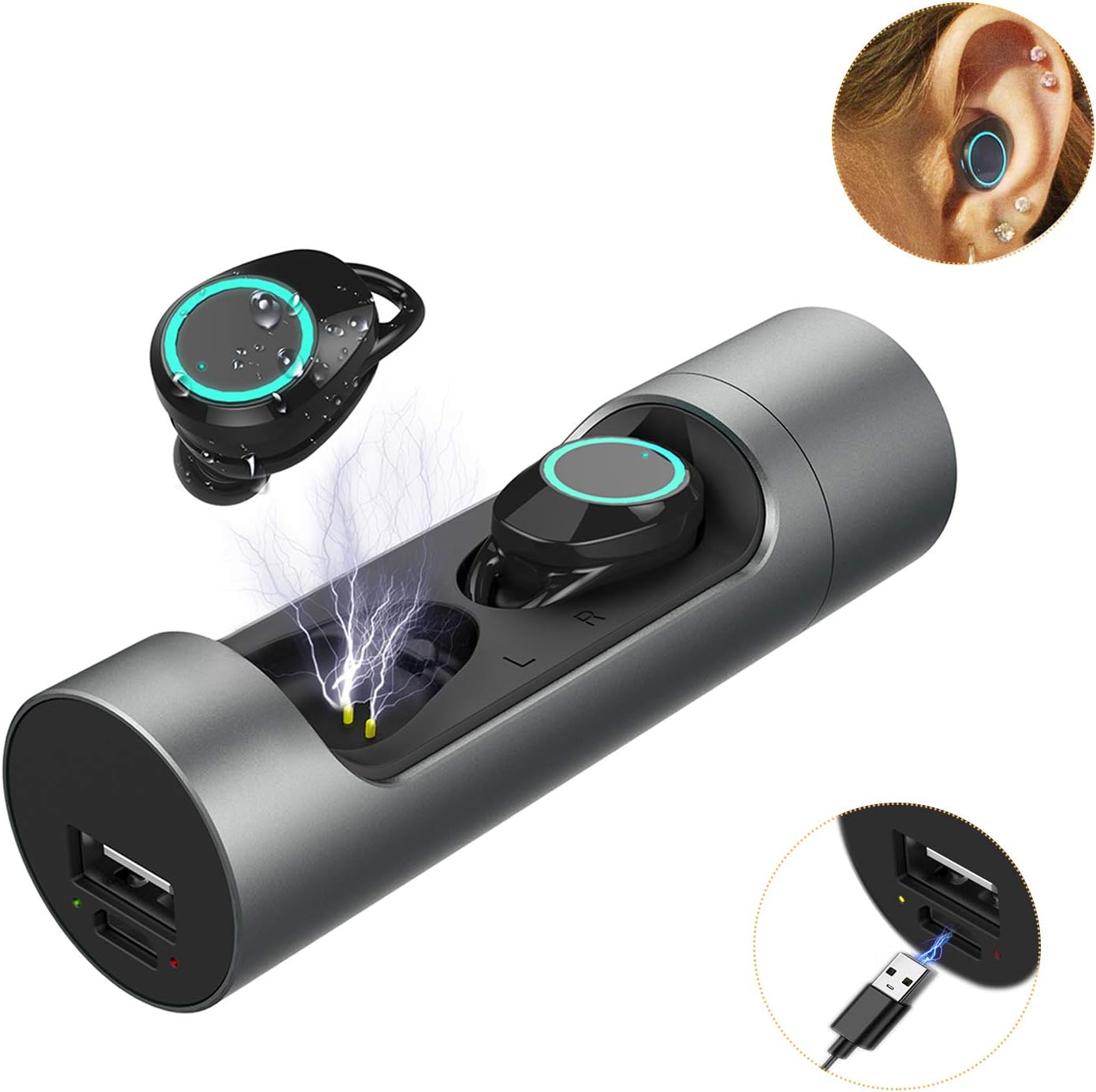 True Wireless Earbuds, Bulife TWS Bluetooth 5.0 Earphones, in-Ear Stereo Wireless Bluetooth Earbuds for Sports with Mini Charging Case…