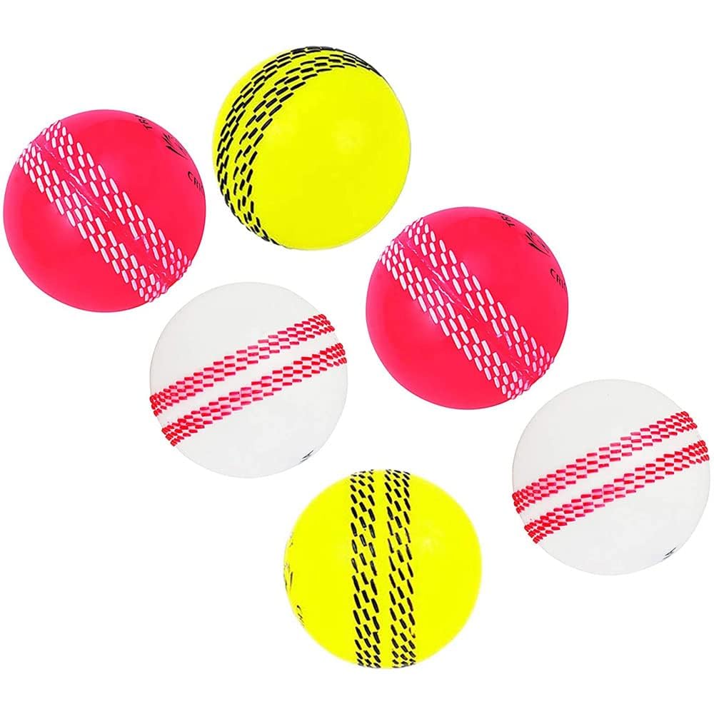Kosma Set of 6 Wind Ball Cricket Ball | Soft Training Balls | Sports & Outdoors (2Pc each White, Pink & Yellow)