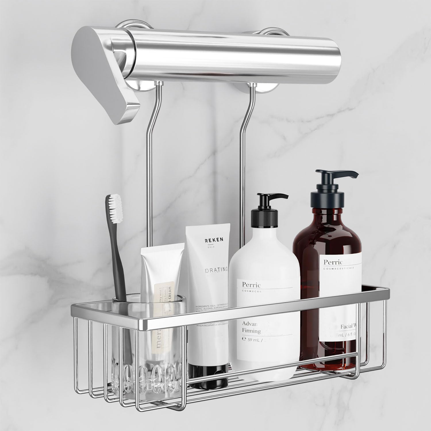 Pickpiff Hanging Shower Caddy Organizer - No Drilling Storage Shelf With Hooks for Accessories, Shampoo Holder - SS304 Stainless Steel Rustproof Rack