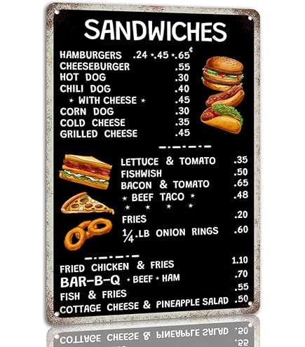 Amazon.com: 1940's Diner Menu Tin Sign Vintage Restaurant