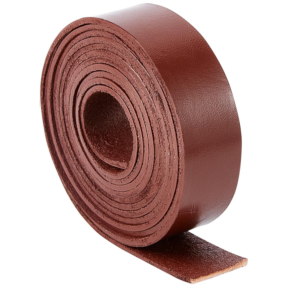 GORGECRAFT 25mm x 2m Genuine Full Grain Buffalo Leather Strips Flat Real Leather Strap 2mm Thick Leather Cord Braiding Thread Cowhide Rope for Jewelry Making Collars Belts DIY Crafts, Coconut Brown