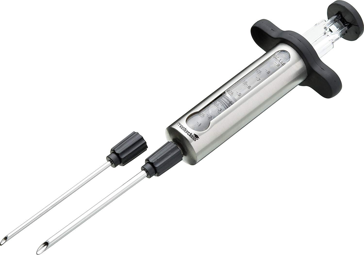 Masterclass Meat Injector for Adding Flavour Marinades, Herbs, Seasoning and Sauces, Stainless Steel, Silver/Black