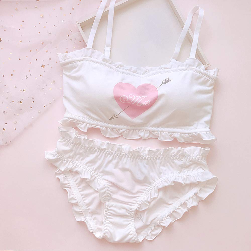 YOMORIO Girls Cute Bra and Panty Set Lolita Anime Cosplay Lingerie Kawaii Japanese Underwear (White)