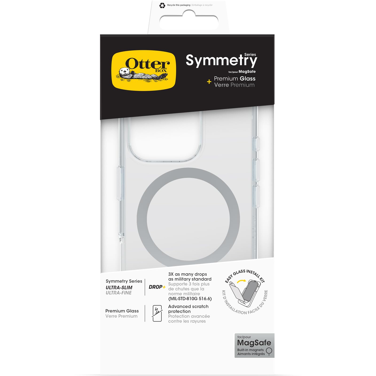 OtterBox Drop Protection Bundle for iPhone 16 Pro; Symmetry Series Clear MagSafe Case 3x Tested to Military Standard and Premium Glass Screen Protector, Clear — image 1