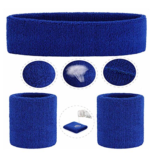 ONUPGO Blue Sweatband Set Sports Headband Wrist Striped Sweatbands