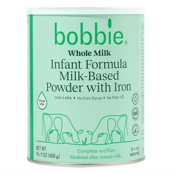 BOBBIE WHOLE MILK, GRASS FED BABY FORMULA WITH IRON, PLANT BASED DHA AND ARA, VITAMIN D AND PROTEIN BLEND MODELED AFTER BREAST MILK, FOR NEWBORN BABY TO 12 MONTH OLD, 14.1 OZ