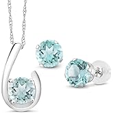 Gem Stone King 10K White Gold Sky Blue Topaz Pendant Earrings Jewelry Set For Women | 2.70 Cttw | Gemstone November Birthstone | Round 6MM | with 18 Inch Chain
