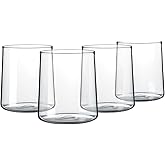 Joseph Sedgh Collection Clear Glass Tumbler Set of 4 – 16.5 oz Borosilicate Drinking Glasses – Durable, Lead-Free, Dishwasher Safe – Modern Water, Juice, Cocktail Glasses