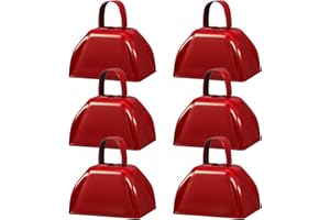 GENERIC 6 Pcs 3 Inch Metal Cowbells Noise Maker Hand Percussion Cow Bells with Handles for Sporting Events Cheering Noisemakers Weddings Team Spirit Sports Party Favors (Red)