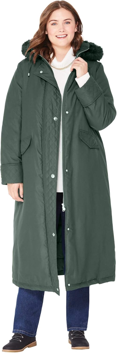 Woman Within Women's Plus Size Long Microfiber Parka Coat: Clothing