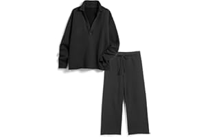 SeeLuNa Lounge Sets for Women 2 Piece Outfits Long Sleeve V Neck Pullover Sweatshirts Wide Leg Pants Travel Tracksuit Set
