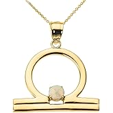 Personalized 14k Yellow Gold Genuine Opal October Birthstone Libra Zodiac Pendant Necklace