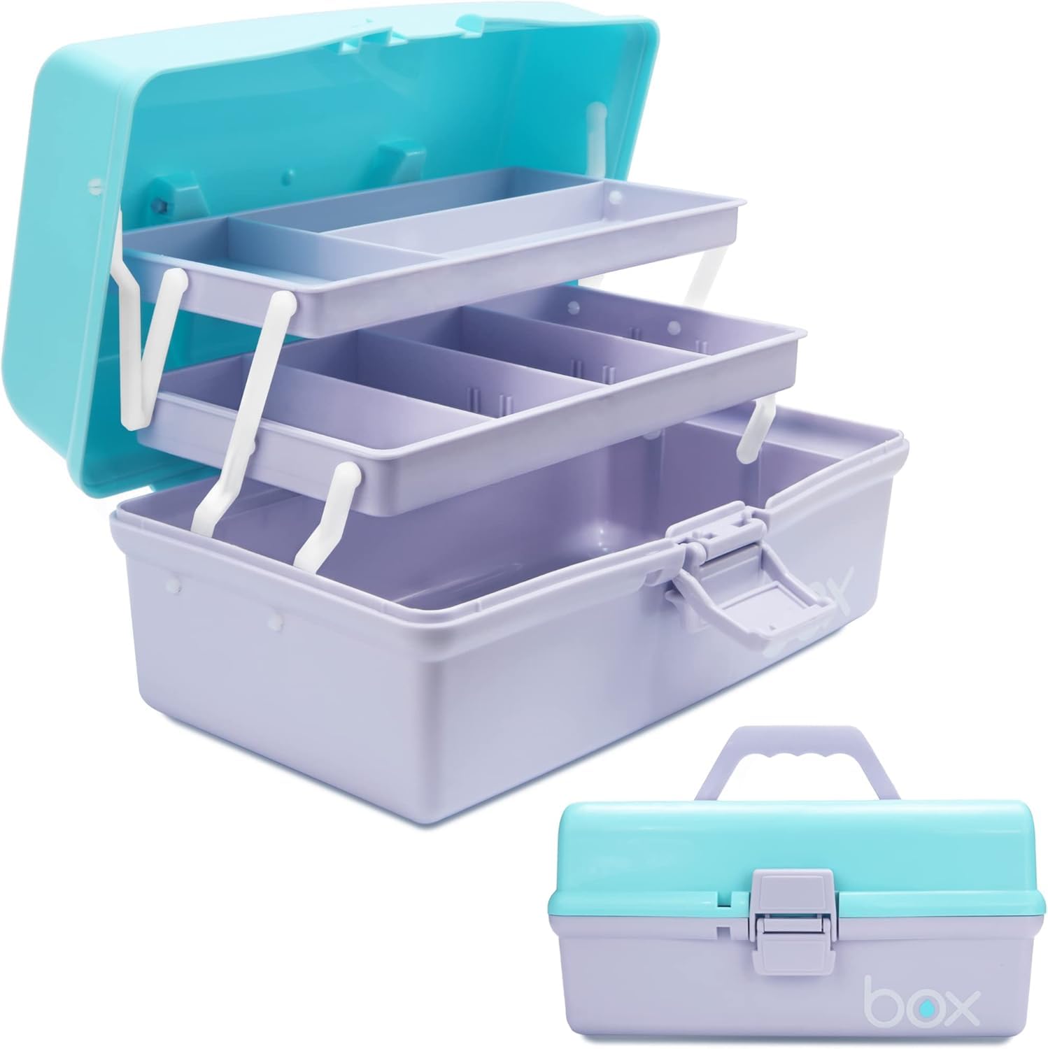 Photo 1 of TERGOO 12in Three-Layer Multipurpose Storage Box Organizer Folding Tool Box/Art & Crafts Case/Sewing Supplies Organizer/Medicine Box/Family First Aid Box with 2 Trays (Purple Blue)