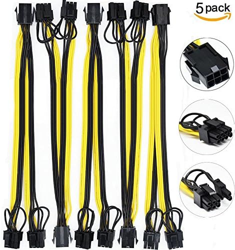 BAY Direct 5-PACK (7.8inch/20cm) 18AWG PCI-E 6pin to Dual 8pin(6+2Pin) Y-Splitter Extension Cable GPU Mining ZCASH ZEC Ethreum ETH