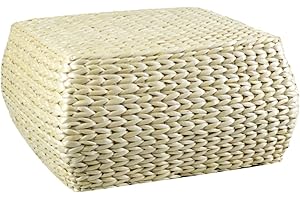 Garneck Small Square Footstool 30x30x15cm Handwoven Straw Non-Slip Sitting Stool for Living Room Sofa and Entrance