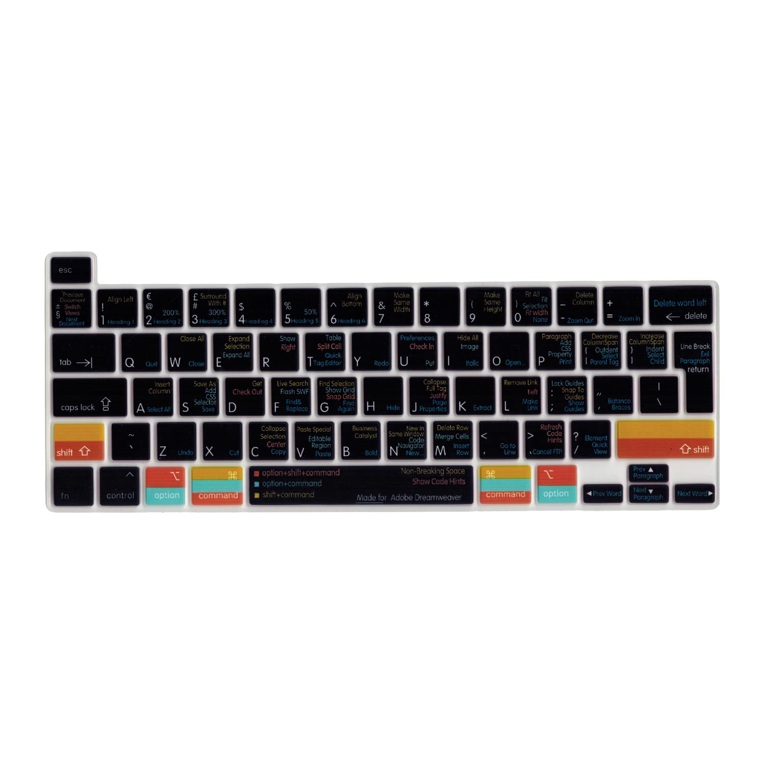 MiNGFi Dreamweaver Shortcuts Silicone Keyboard Cover for MacBook Pro 16" M1 (2019+) Model A2141 MacBook Pro 13" (2020+) Model A2338 A2289 A2251 EU/ISO Keyboard layout