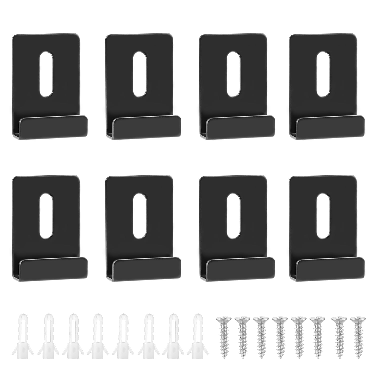 8pcs Mirror Clips for Wall Mounting, Black Metal Mirror Holder Clips Hooks Frameless Wide Channel Mirror Retainer Clips Heavy Duty Hanging Hardware Tile Hanger Bracket for Billboard, with Screws