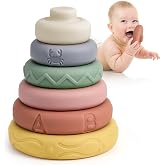 Mini Tudou Stacking Nesting Rings Baby Block Toy 6 PCS 4.7in for 6 Months+ | Soft Squeeze Teether Early Educational Learning Building Blocks Rings Stacker