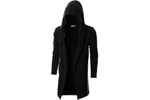 GIVON Men's Long Hooded Shawl Cardigan Open Front Gothic Cloak with Drape Design Shawl Collar