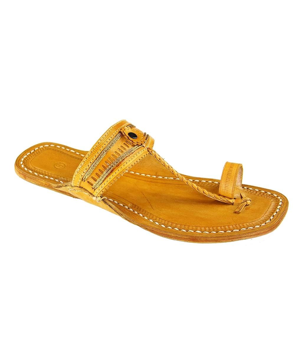 ekolhapuri light yellow authentic authentic handmade genuine leather kolhapuri chappal for ladies