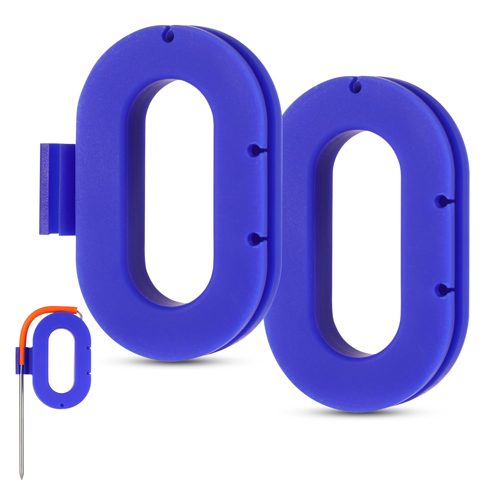 2pcs Silicone Meat Probe Organizer, Magnetic Temperature Probe Spool Meat Probe Winder Meat Thermometer Probe Holder BBQ Grill Accessories for Wrapping Wire to Store (Blue)