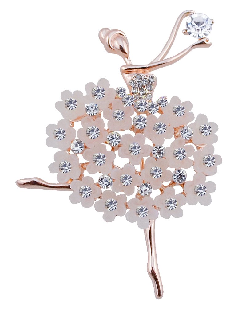 FENGJI Ballet Angel Girl Cubic Rhinestone Decoration Brooch Pin for Sweater Coat (Multicolor,White,Black) Gold White