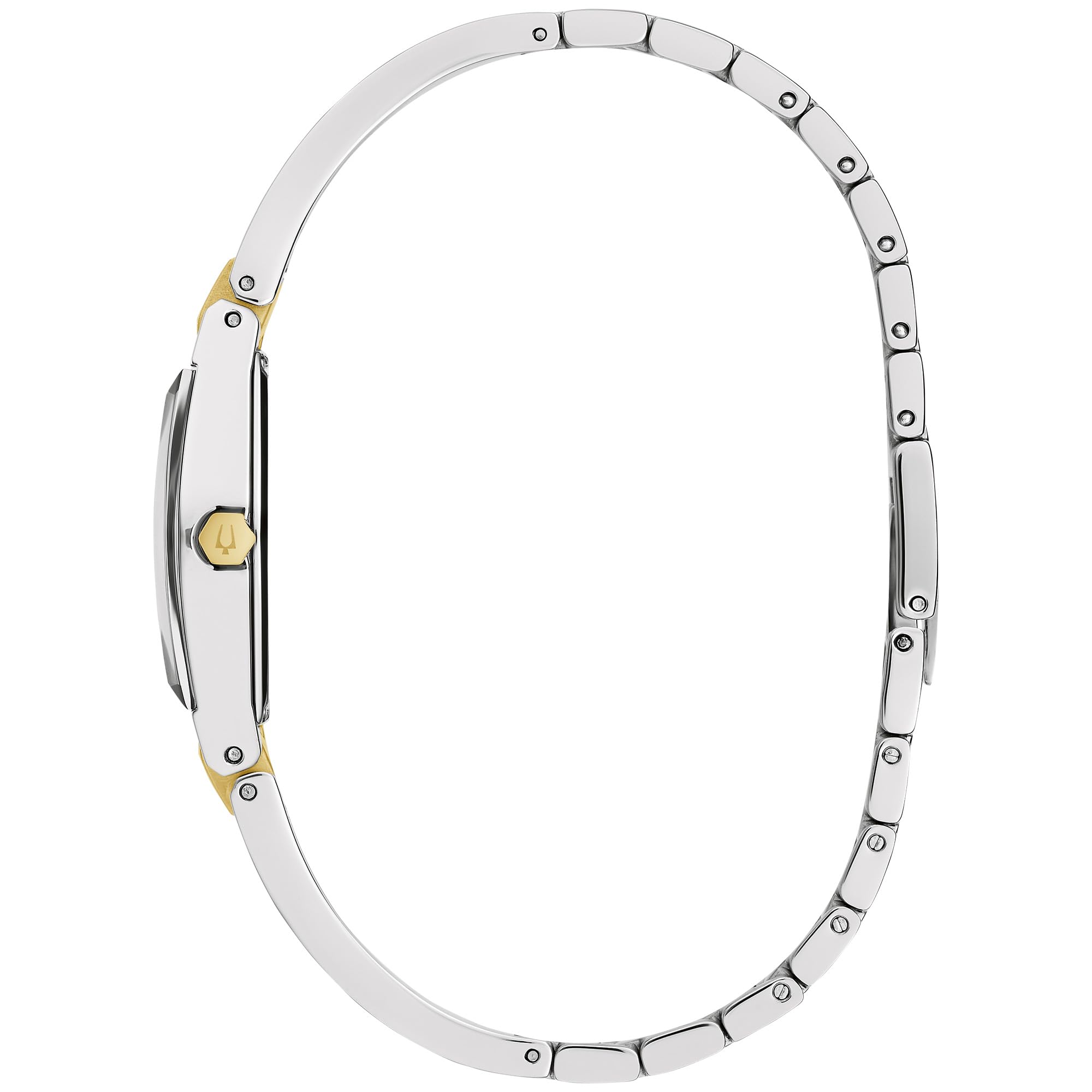 Bulova Ladies Modern Gemini Diamond Silver and Gold Stainless Steel Watch,Tonneau Shape Blue Dial, Model: 98P218