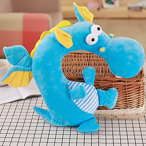LUCKSTAR U-shaped Pillow - Soft & Small Cartoon Neck Pillow Comfortable Travel Pillow Animal Travel Neck Pillow Plush Toy Provides Relief and Support for Neck Pain Suit for Travel, Home (Blue Dragon)