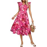 Kate Kasin Womens Dresses Summer Short Sleeve Ruffle Floral V Neck Flowy Aline Casual Tiered Wedding Guest Midi Sundress